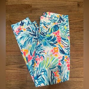 Lilly Pulitzer Blue and Pink Cropped Pants with Tropical Print